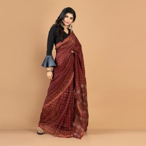 Ajrakh Silk Linen Saree