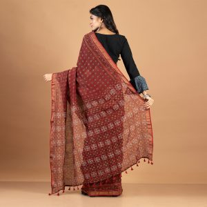 Ajrakh Silk Linen Saree