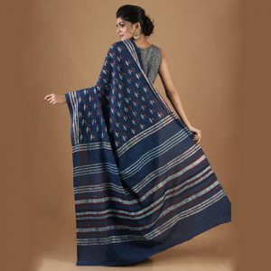 Indigo Dabu Print Saree