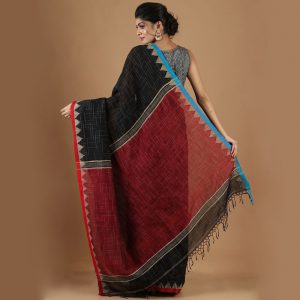 Tie & Dye Temple Work Linen Saree