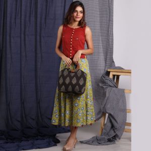 Ajrakh Print Wooden Handle Clutch