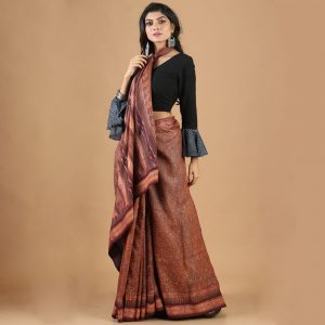 Vidarbha Border Gachi Tasar Hand Block Print Saree