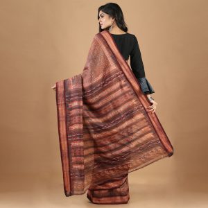 Vidarbha Border Gachi Tasar Hand Block Print Saree