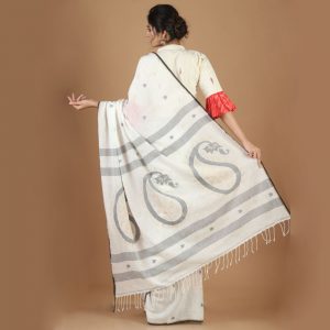 Khadi Jamdani Saree Rare Weave By Villagers