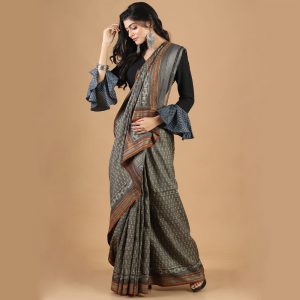 Vidarbha Border Gachi Tasar Hand Block Print Saree