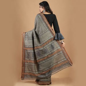 Vidarbha Border Gachi Tasar Hand Block Print Saree