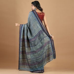 Vidarbha Border Gachi Tasar Hand Block Print Saree