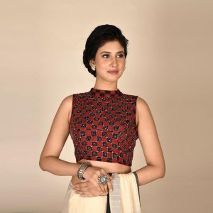 Dabu Print Katha Sequence Semi Halter Blouse