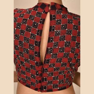 Dabu Print Katha Sequence Semi Halter Blouse