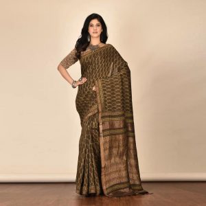 Mud Print Silk By Linen Saree