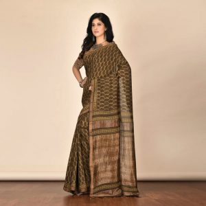 Mud Print Silk By Linen Saree