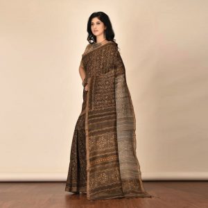 Mud Print Silk By Linen Saree