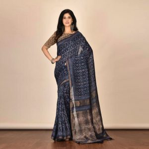 Mud Print Silk By Linen Saree