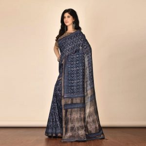 Mud Print Silk By Linen Saree