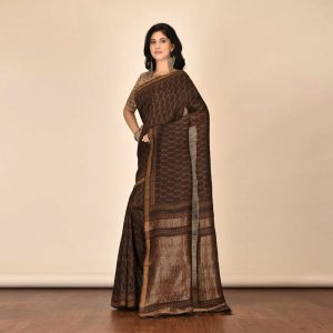 Mud Print Silk By Linen Saree