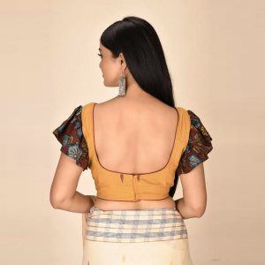 Hand Paint Kalamkari Feather Sleeves Blouse