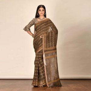 Mud Print Silk By Linen Saree