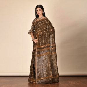 Mud Print Silk By Linen Saree