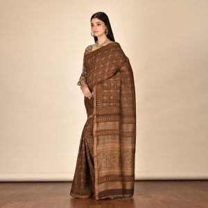 Mud Print Silk By Linen Saree