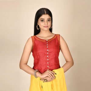 Satin Stitch Tasar Crop Blouse